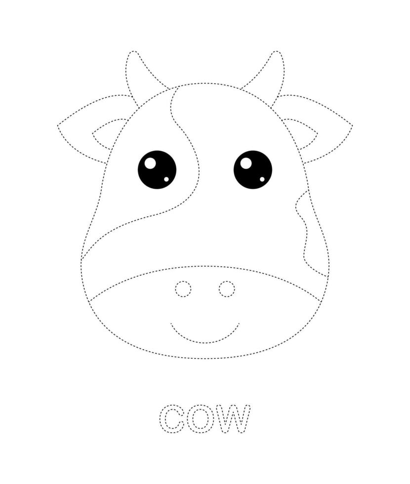 Cow tracing worksheet for kids vector
