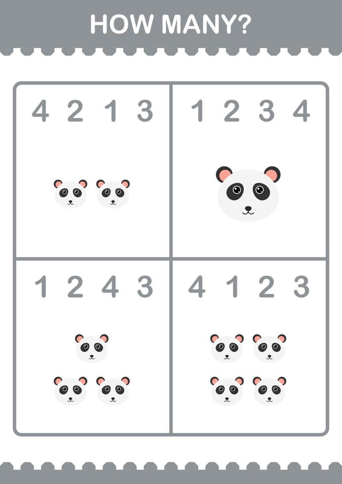 How Many Panda face. Worksheet for kids vector