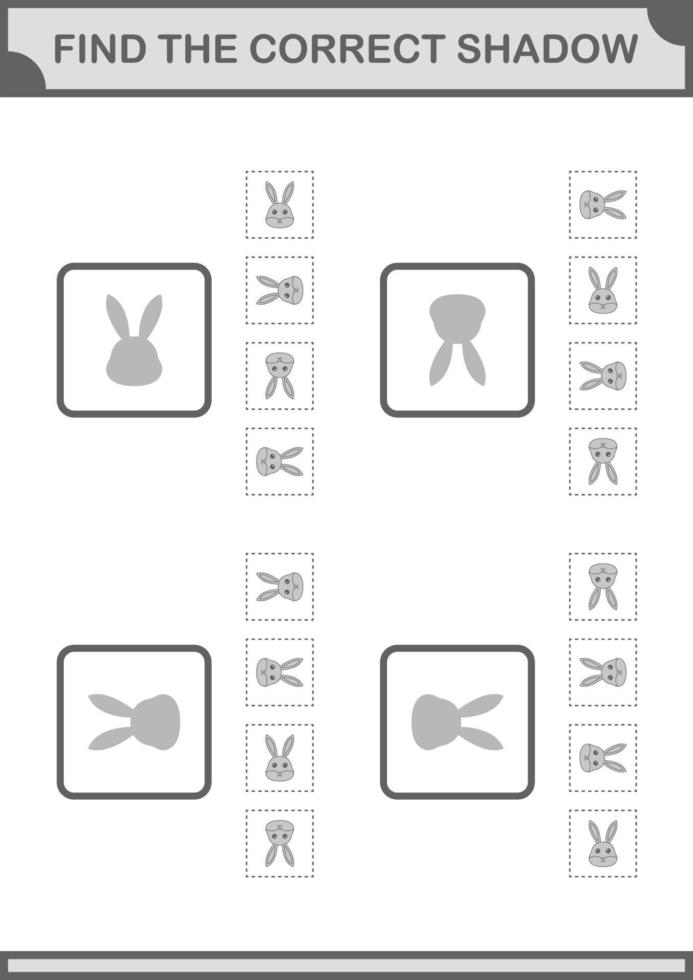 Find the correct shadow Rabbit face. Worksheet for kids vector