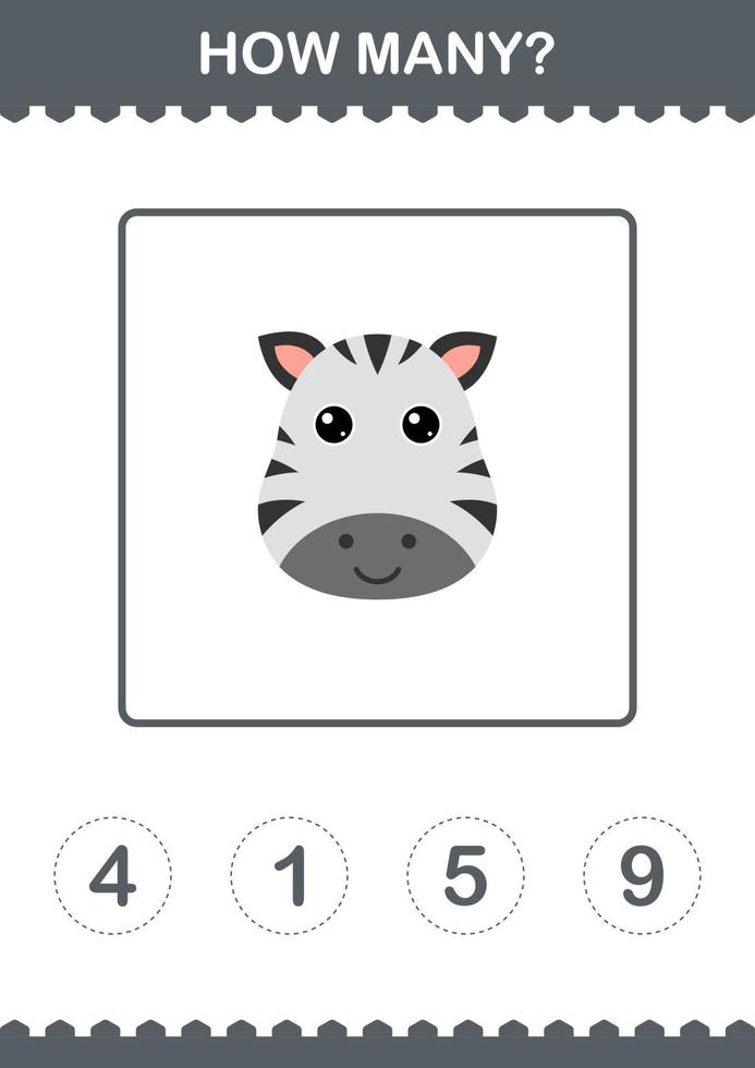 How Many Zebra face. Worksheet for kids vector