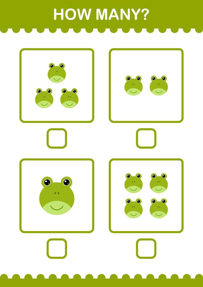 How Many Frog face. Worksheet for kids vector