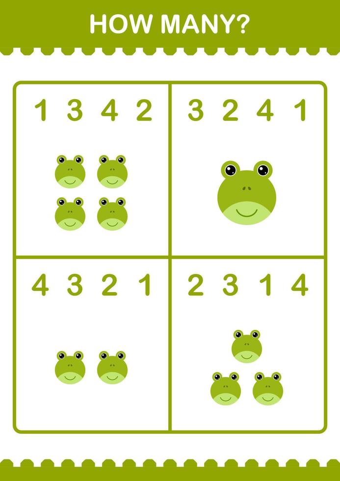 How Many Frog face. Worksheet for kids vector