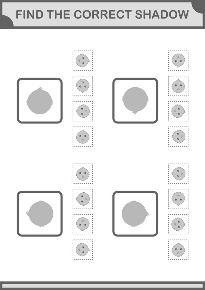 Find the correct shadow Chicken face. Worksheet for kids vector