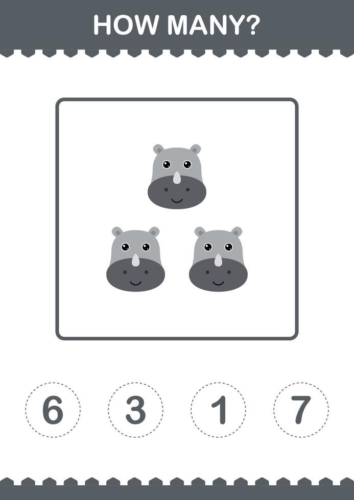 How Many Rhinoceros face. Worksheet for kids vector