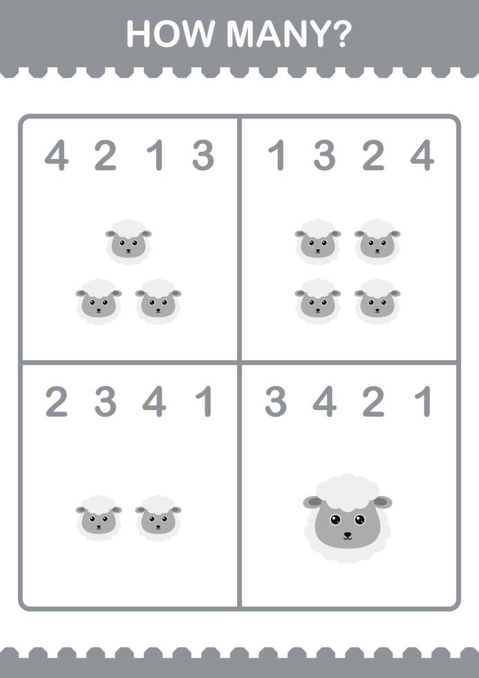 How Many Sheep face. Worksheet for kids vector