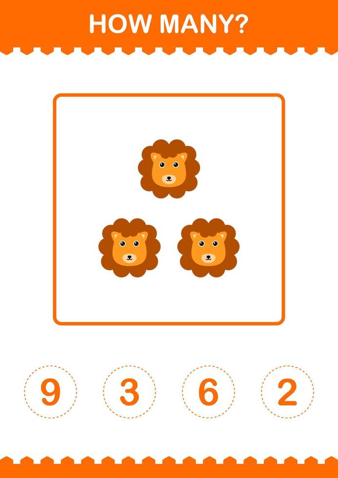 How Many Lion face. Worksheet for kids vector