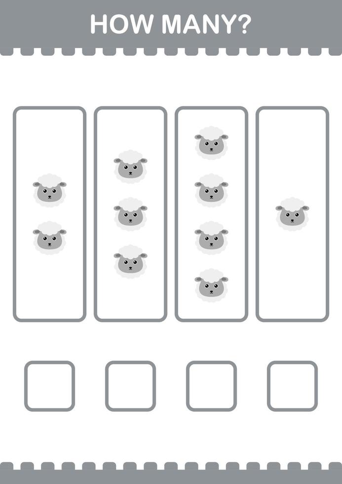 How Many Sheep face. Worksheet for kids vector