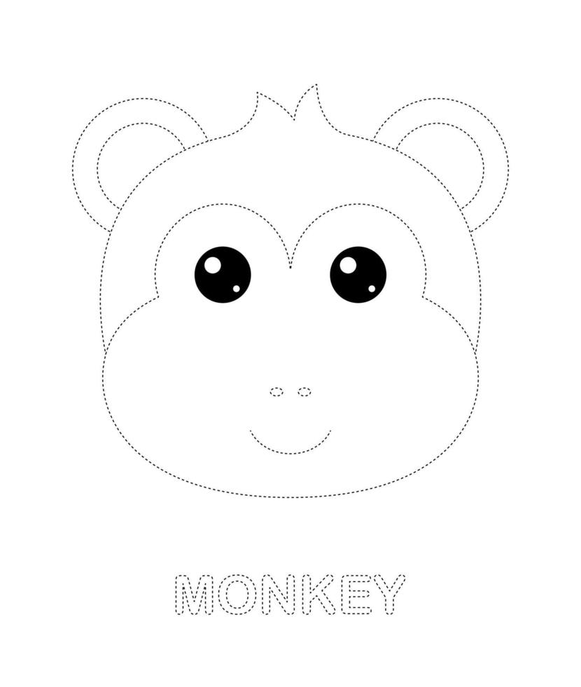 Monkey tracing worksheet for kids vector