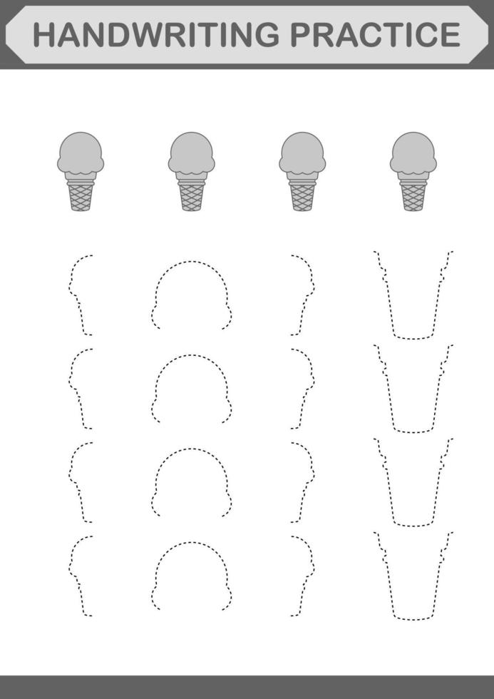 práctica de escritura a mano con helado. hoja de trabajo para niños vector