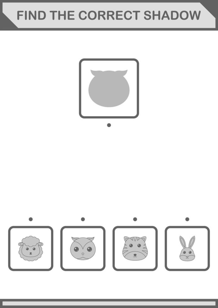 Find the correct shadow Owl face. Worksheet for kids vector