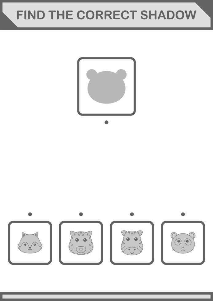 encuentra la cara de panda de sombra correcta. hoja de trabajo para niños vector