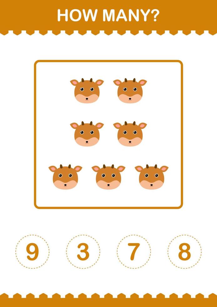 How Many Deer face. Worksheet for kids vector
