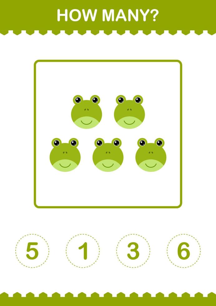 How Many Frog face. Worksheet for kids vector