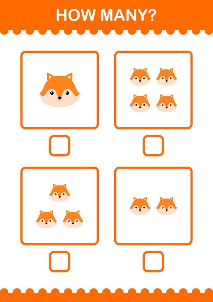 How Many Fox face. Worksheet for kids vector