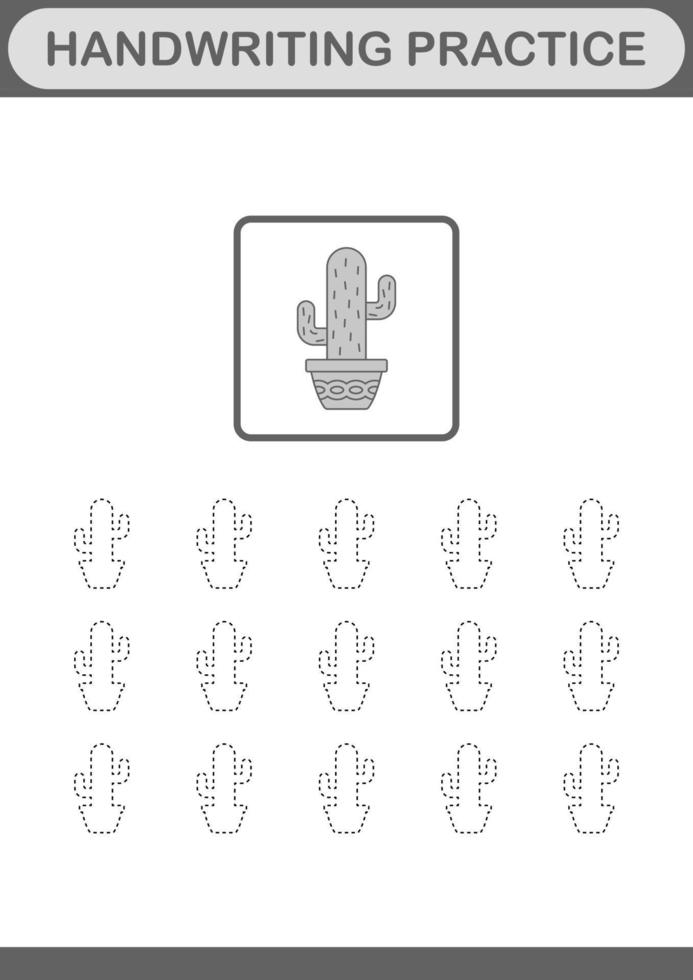 Handwriting practice with Cactus. Worksheet for kids vector