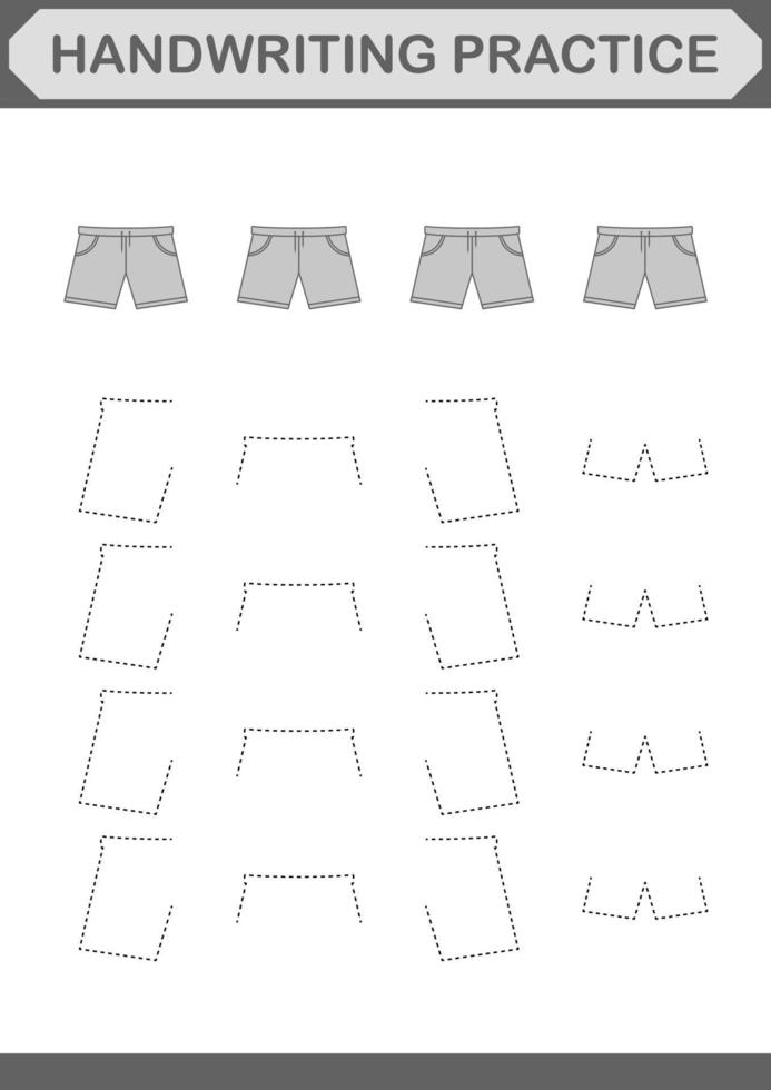 Handwriting practice with Shorts. Worksheet for kids vector