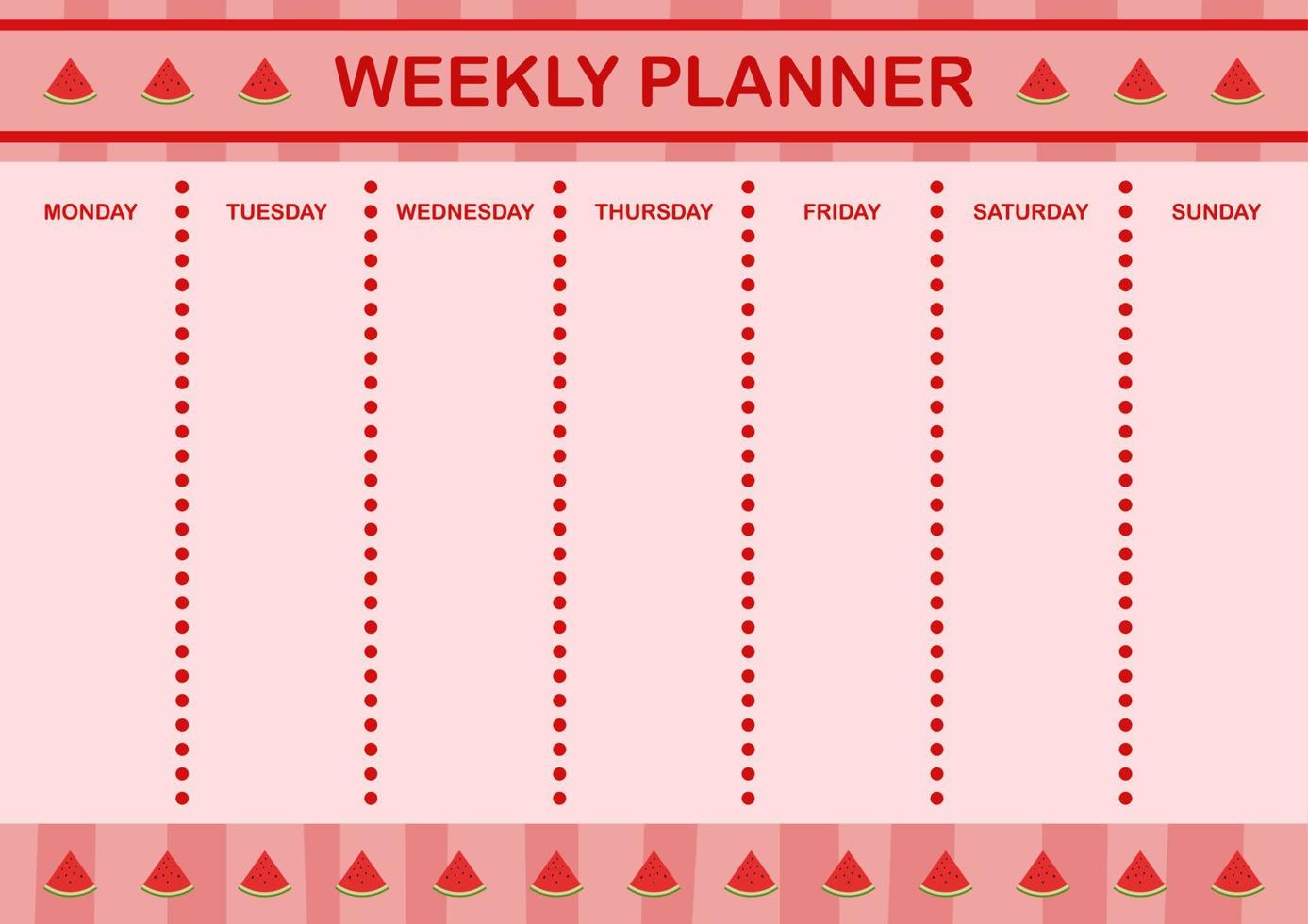 planificador diario y semanal con sandía vector