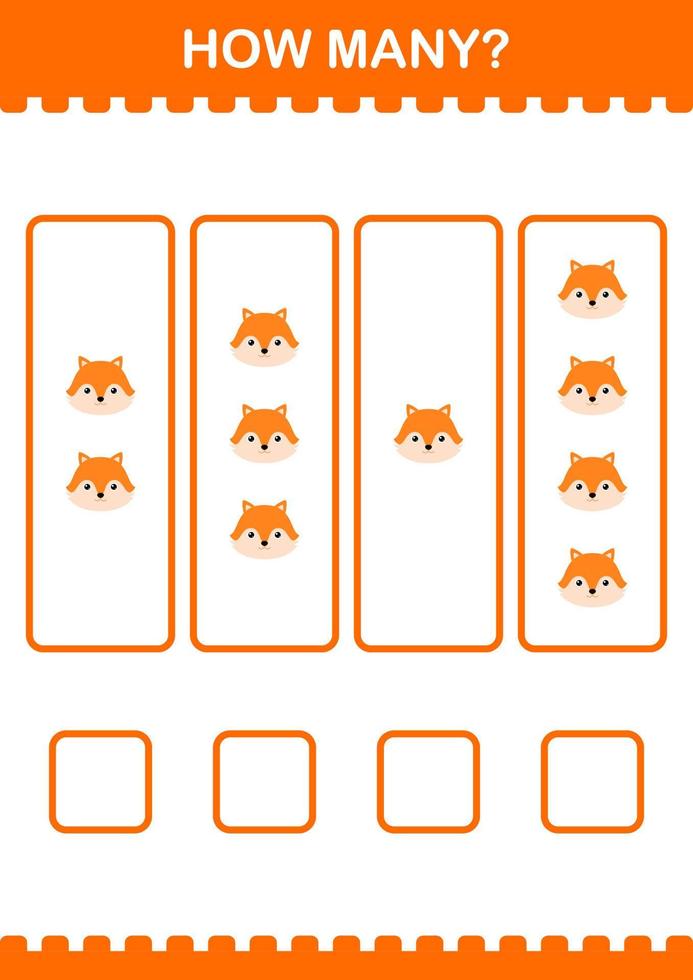 How Many Fox face. Worksheet for kids vector
