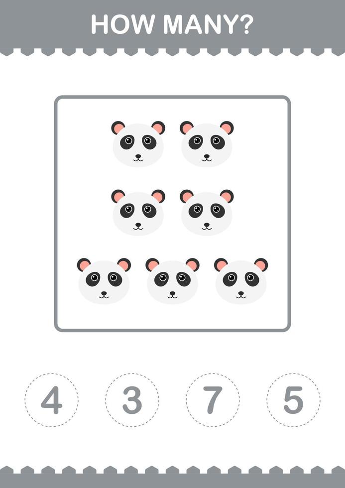 How Many Panda face. Worksheet for kids vector