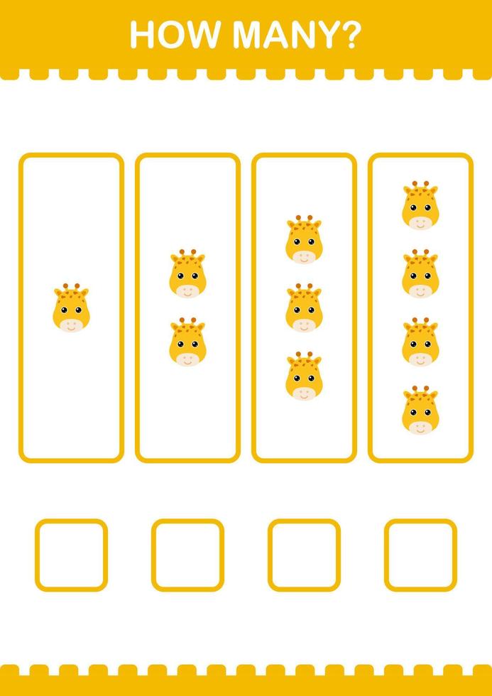 How Many Giraffe face. Worksheet for kids vector
