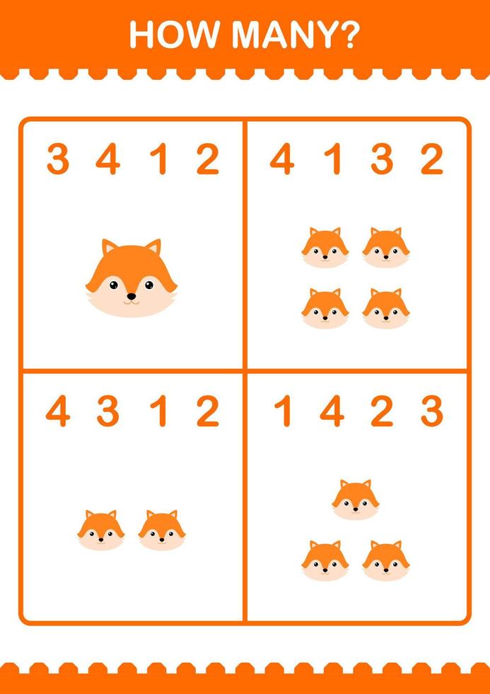 How Many Fox face. Worksheet for kids vector