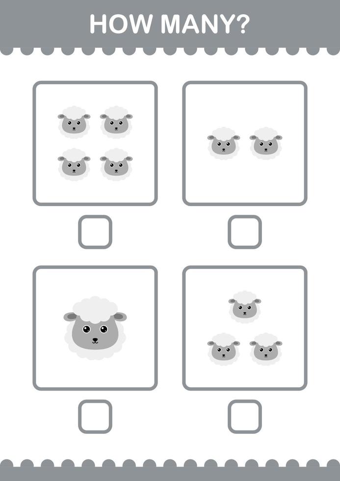 How Many Sheep face. Worksheet for kids vector