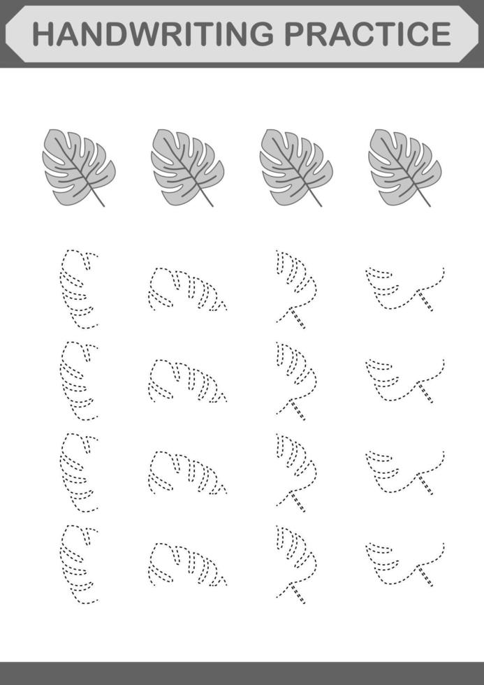 Handwriting practice with Monstera. Worksheet for kids vector