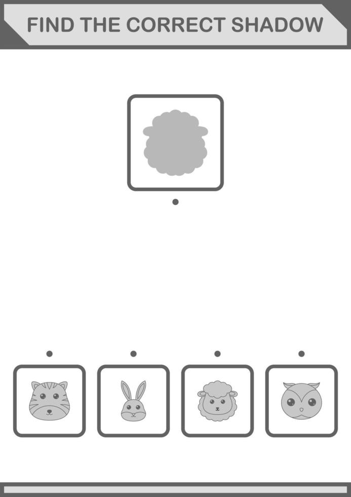 Find the correct shadow Sheep face. Worksheet for kids vector