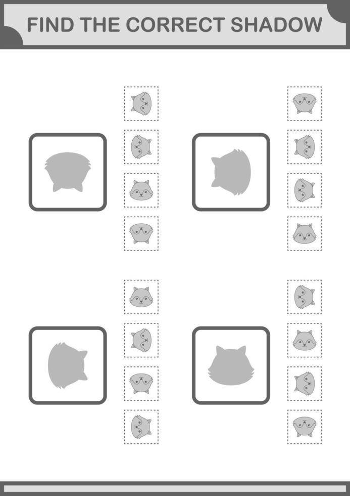Find the correct shadow Fox face. Worksheet for kids vector