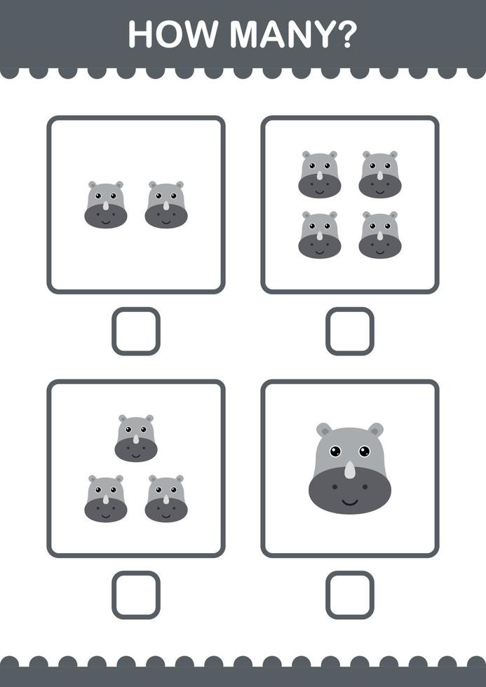 How Many Rhinoceros face. Worksheet for kids vector