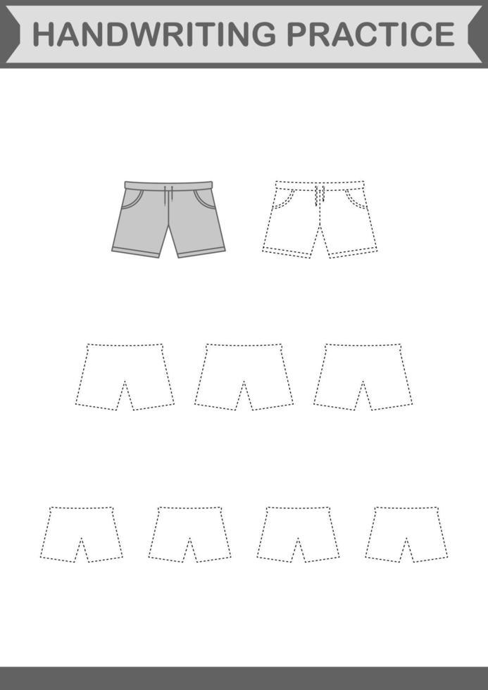 Handwriting practice with Shorts. Worksheet for kids vector