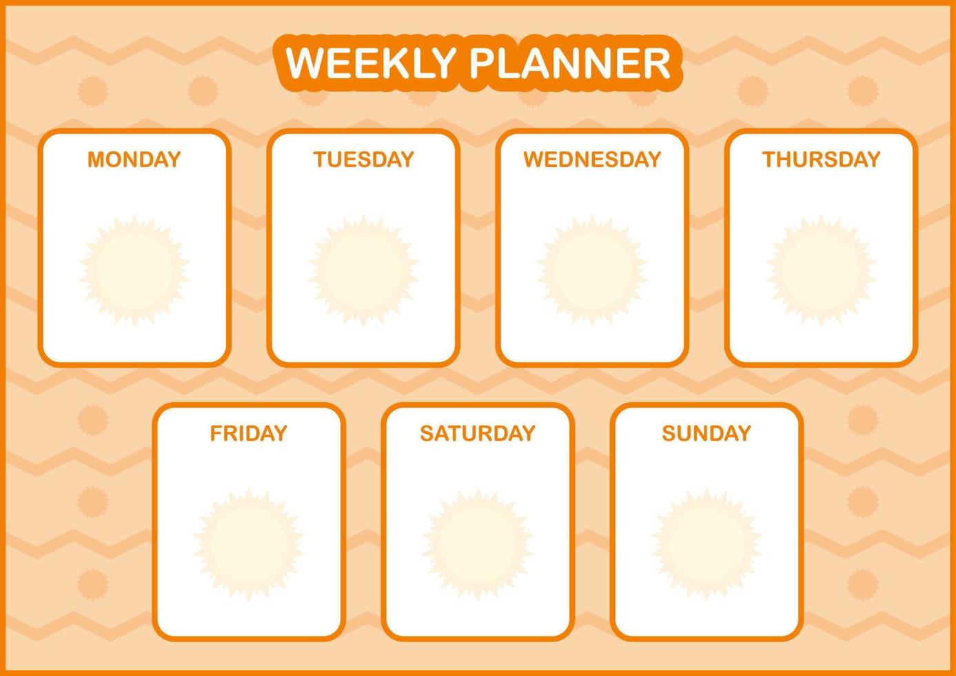 planificador diario y semanal con sol vector