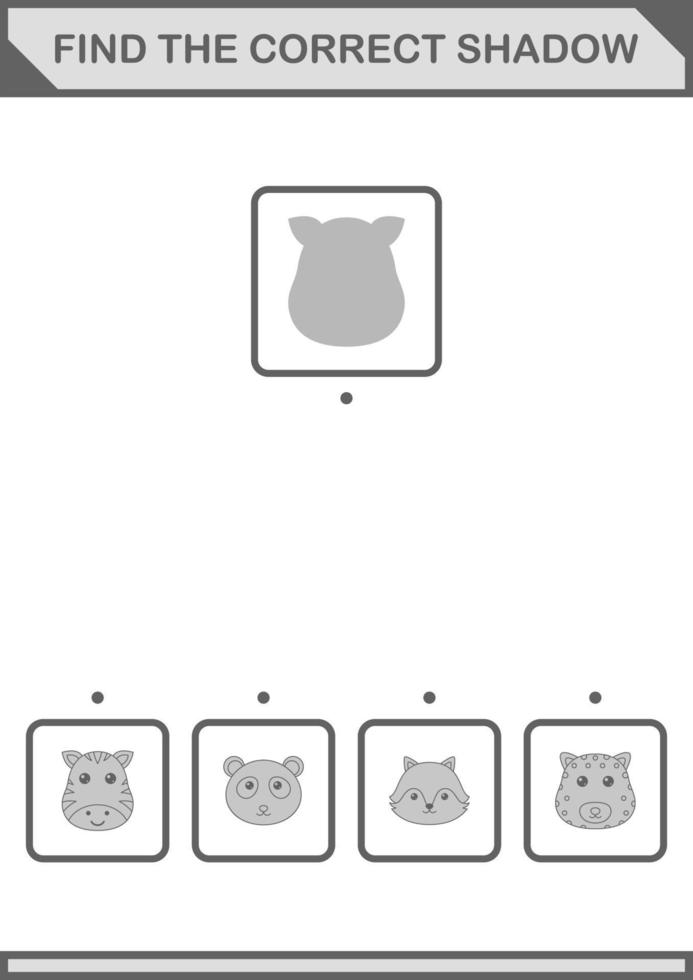 Find the correct shadow Zebra face. Worksheet for kids vector