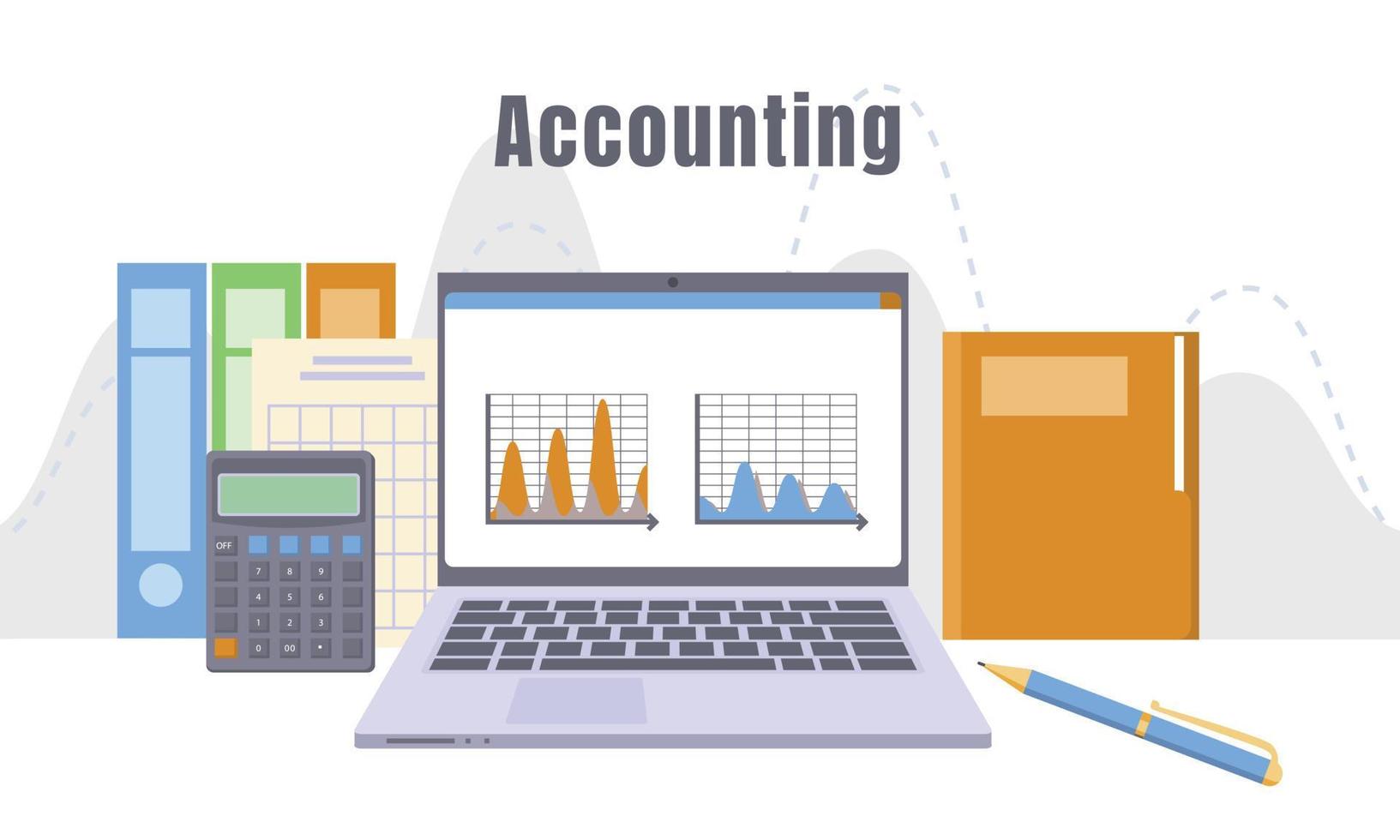 Accounting laptop concept background, flat style vector