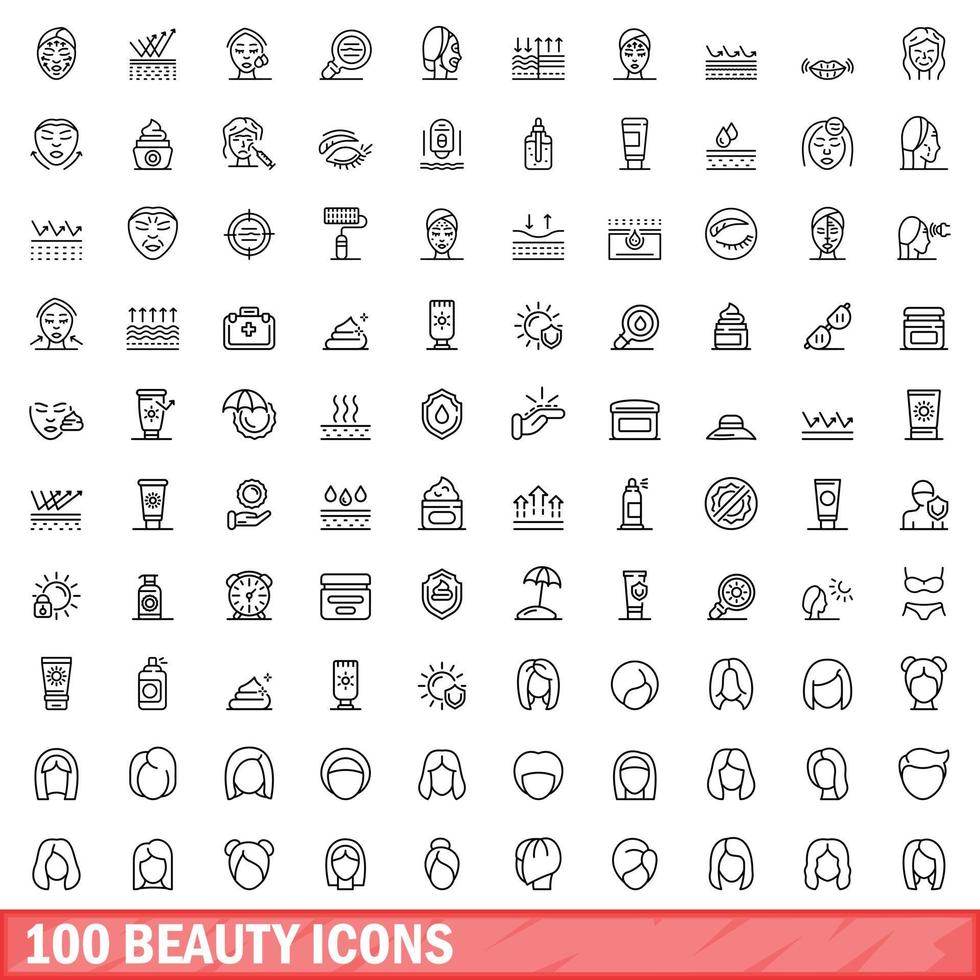 100 beauty icons set, outline style vector
