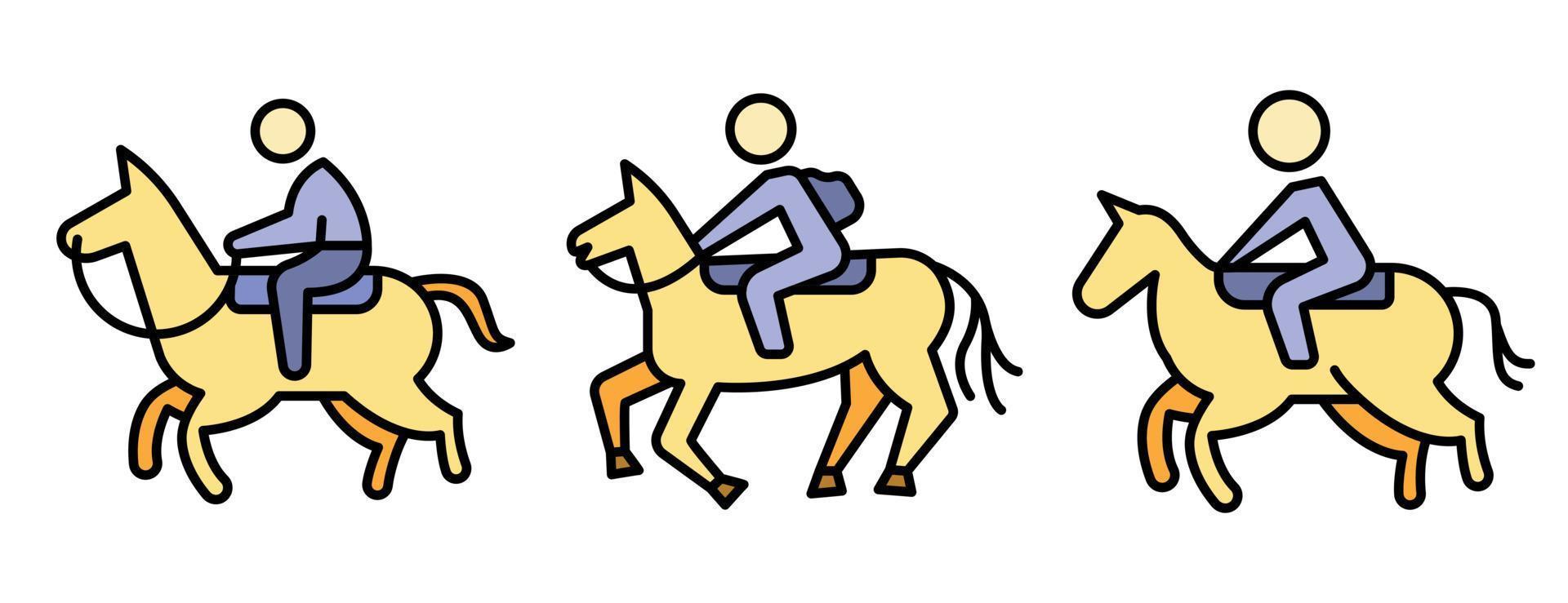 Horseback riding icons set line color vector