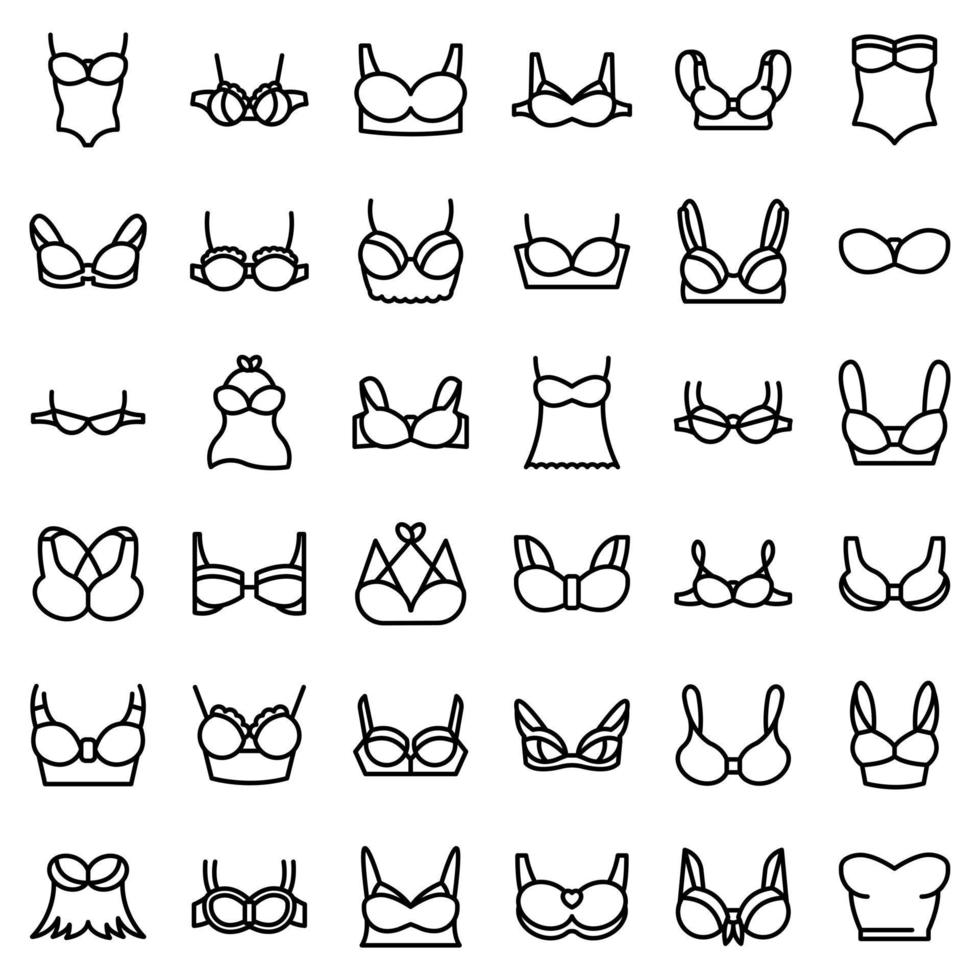 Bra icons set, outline style vector