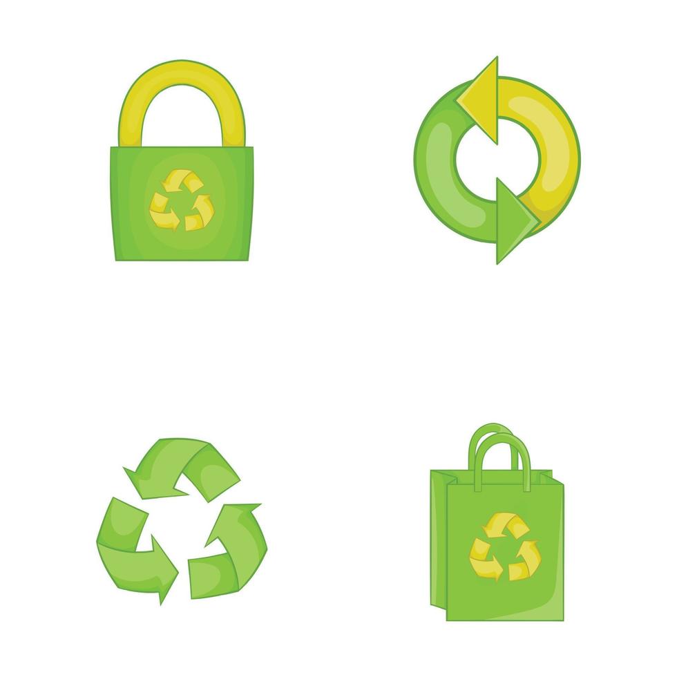 Recycle material icon set, cartoon style vector