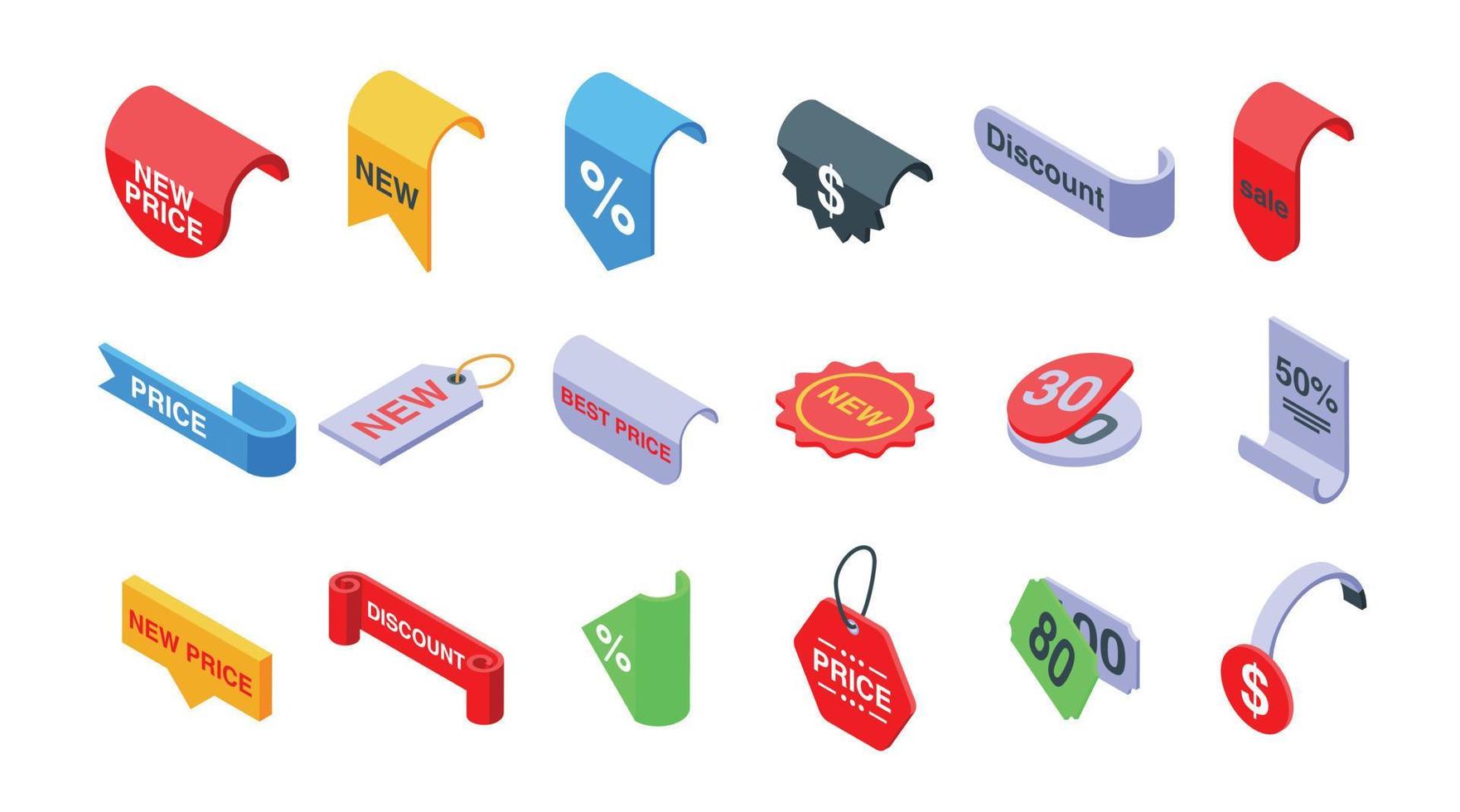 New price icons set isometric vector. Sale discount vector