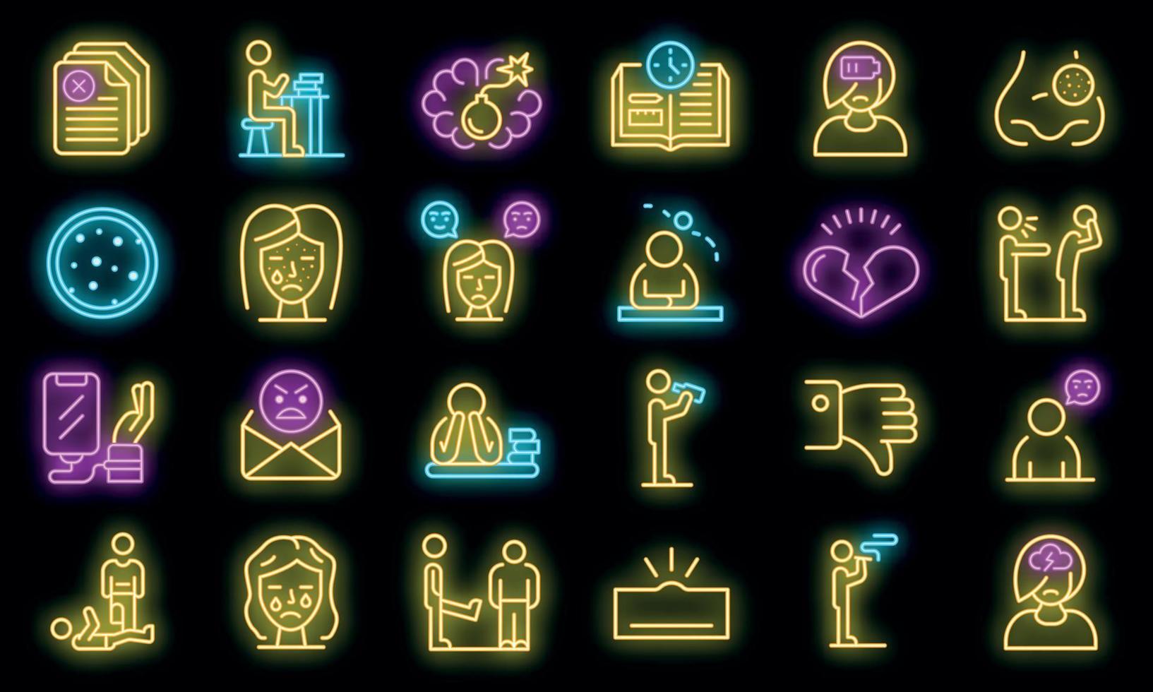 Teen problems icons set vector neon