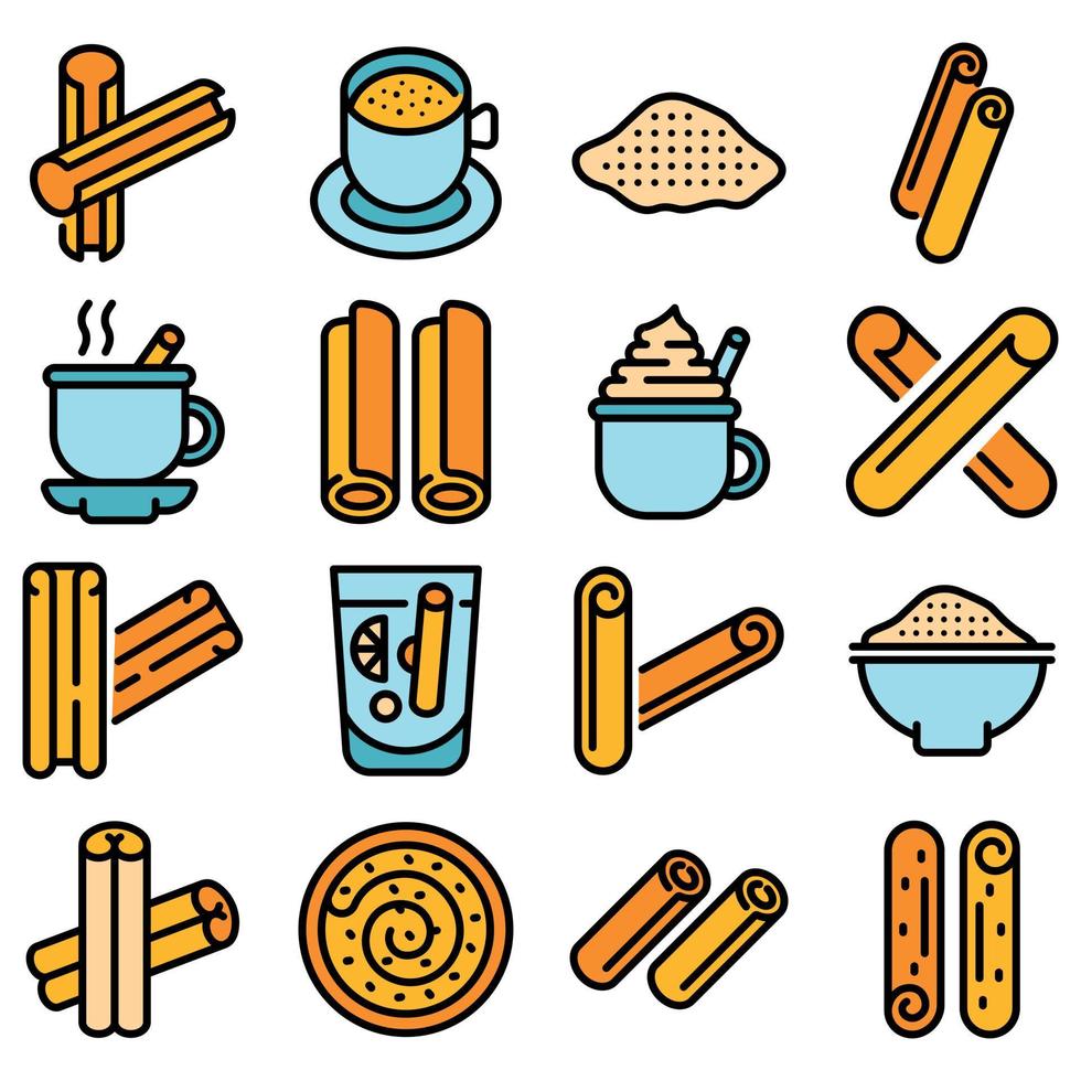 Cinnamon icons set vector flat