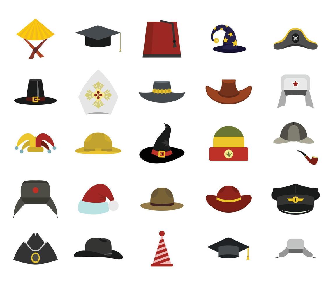 Hat icon set, flat style vector