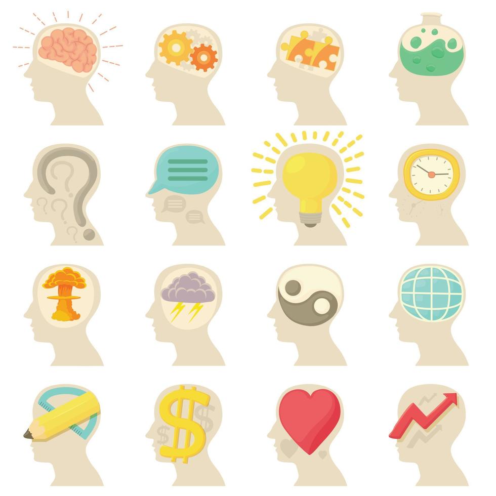 Human head logos icons set, cartoon style vector