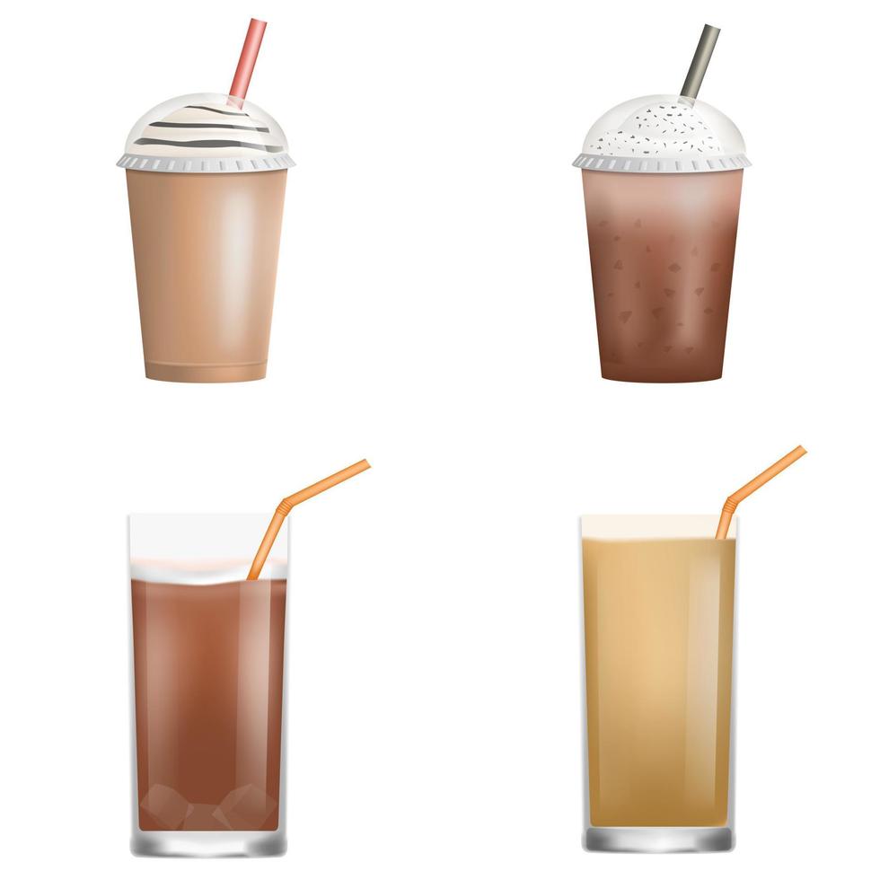 Fresh ice coffee icon set, realistic style vector