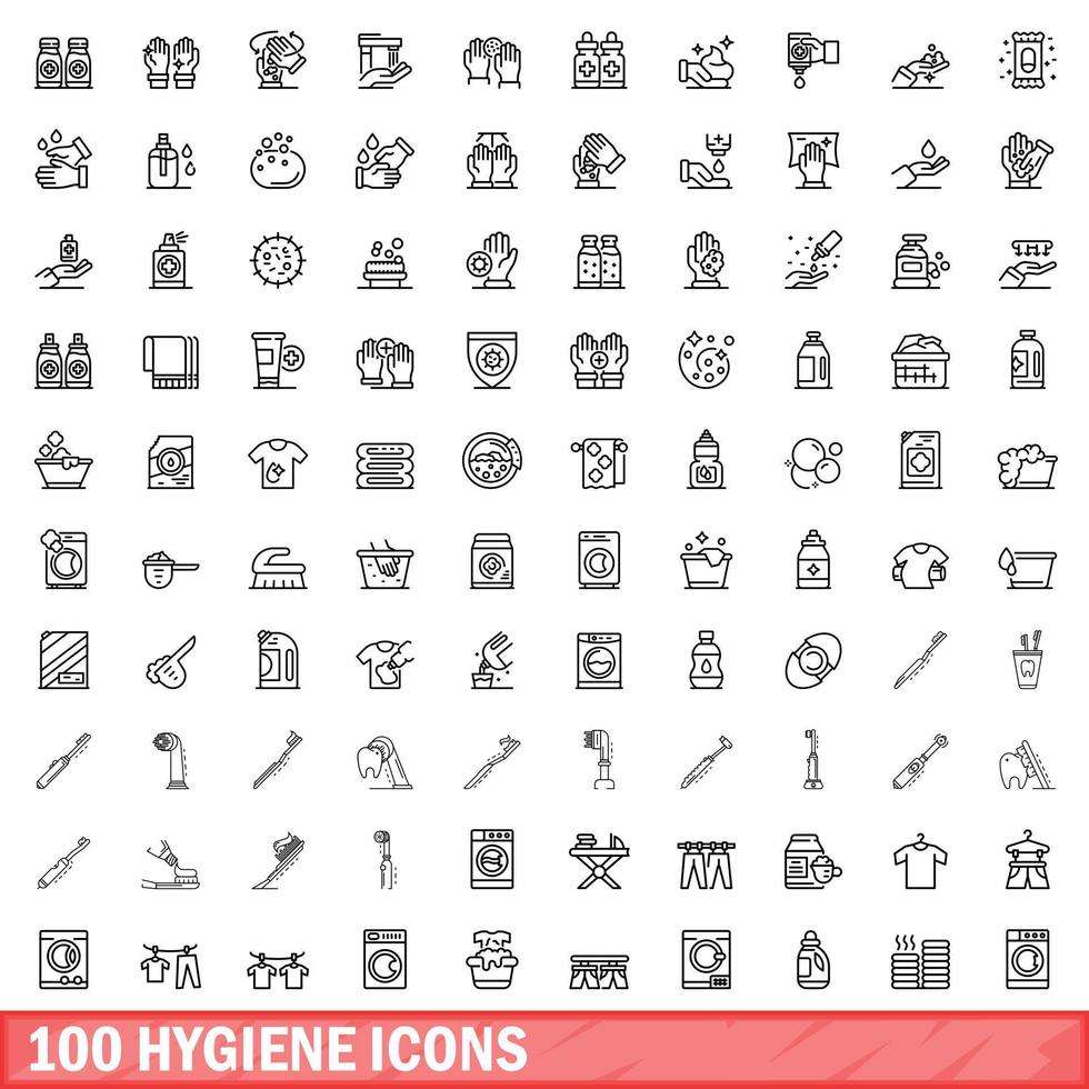 100 hygiene icons set, outline style vector