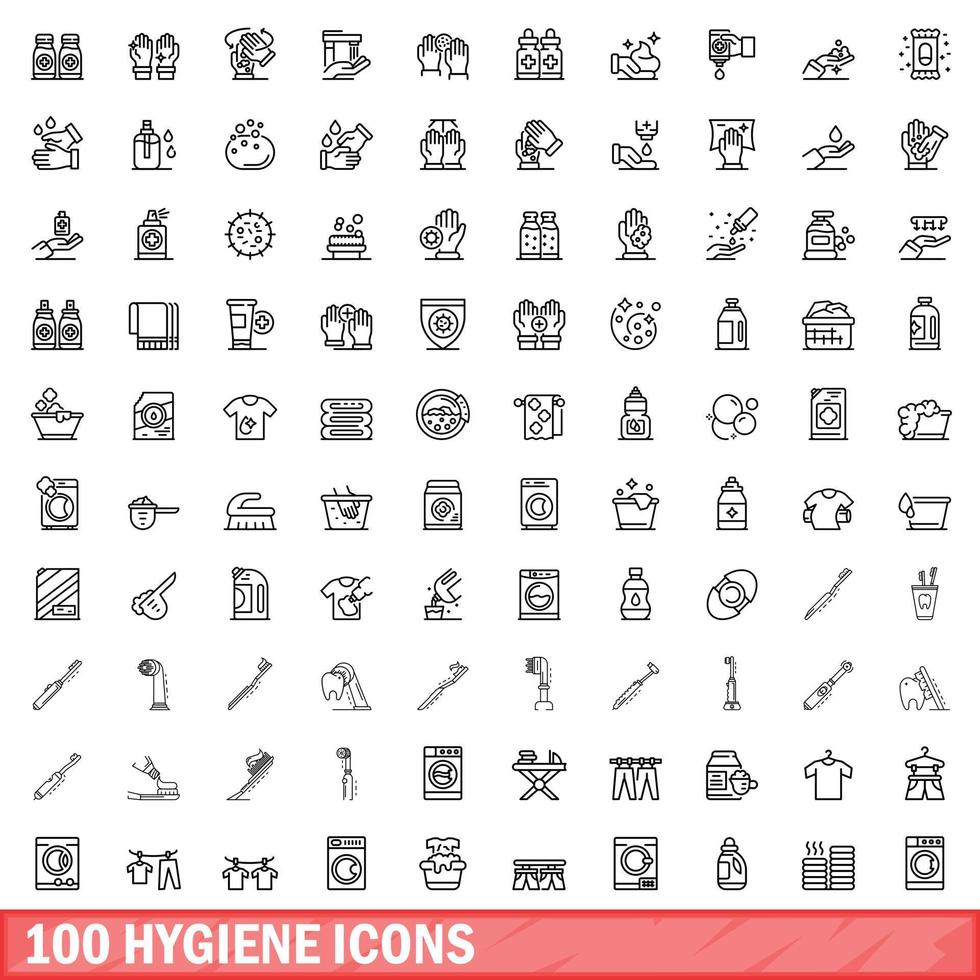 100 iconos de higiene, estilo de esquema vector