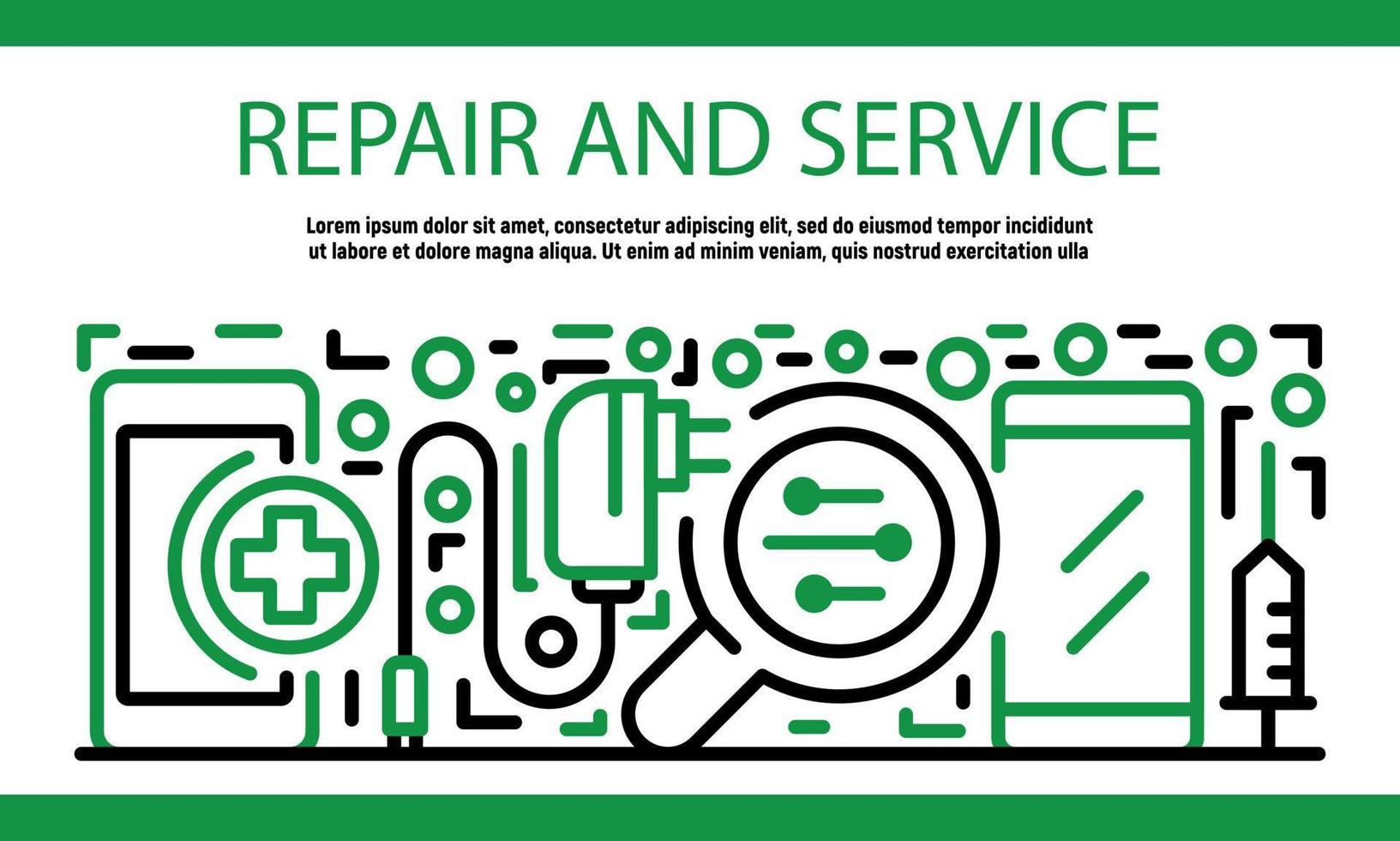Repair and service smartphone banner, outline style vector