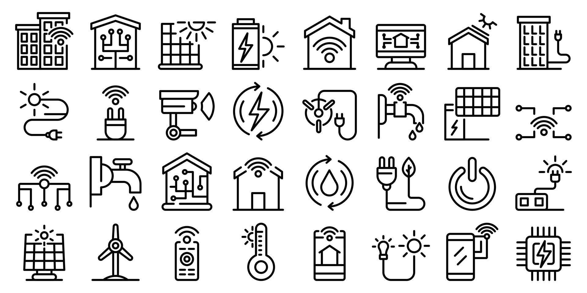 Autonomous house icons set, outline style vector