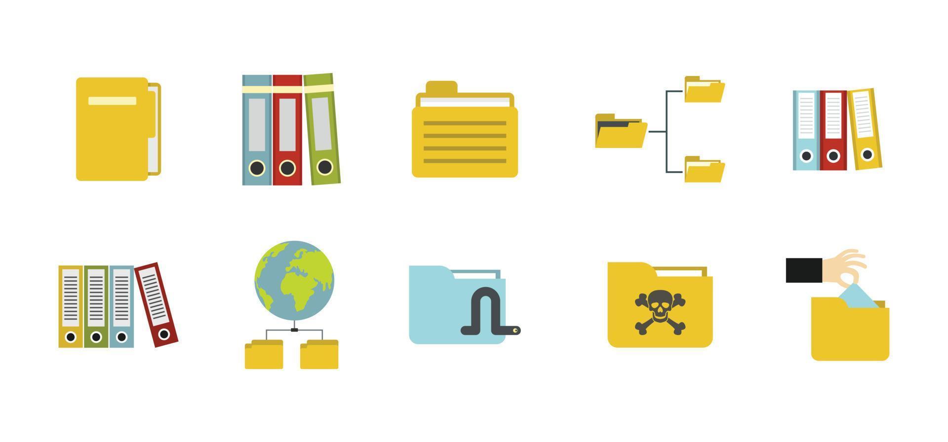 Folder icon set, flat style vector