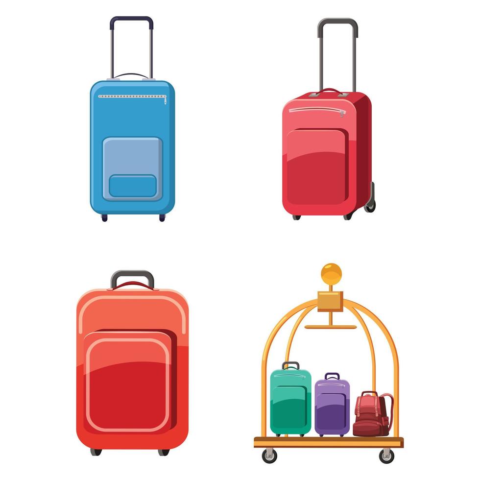 conjunto de iconos de bolsa de viaje, estilo de dibujos animados vector